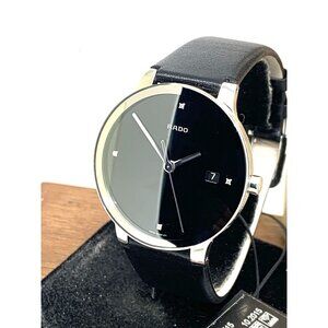Rado Womens Watch R30927715 Centrix Swiss Quartz Diamond Black Dial Leather Band